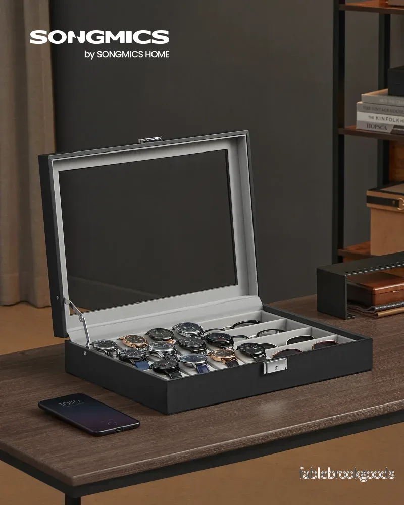 Klockbox – Låsbar med 16 fack – Bläcksvart - Bild 2