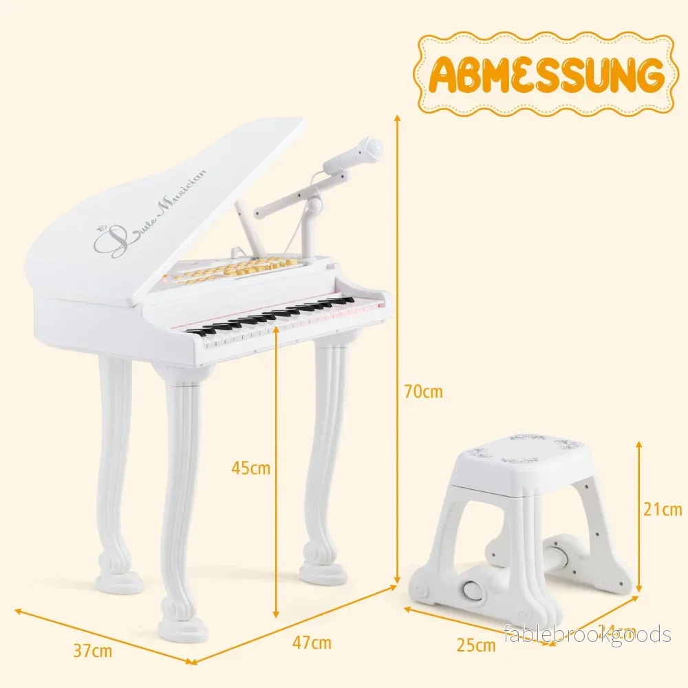 Barnkeyboard – med tangenter och pall Elektroniskt pianotangentbord – 37 47 x 37 x 70 cm – Vit - Bild 2