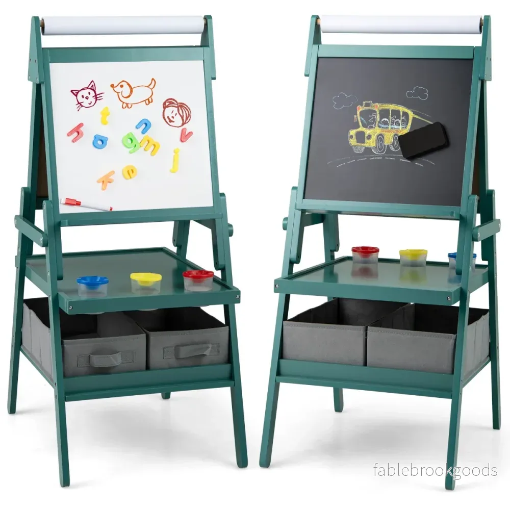 i – Barn Tafel med Pappersrulle och magnetisk Krittavla Whiteboard Dubbelsidig – 3 1 – Grön