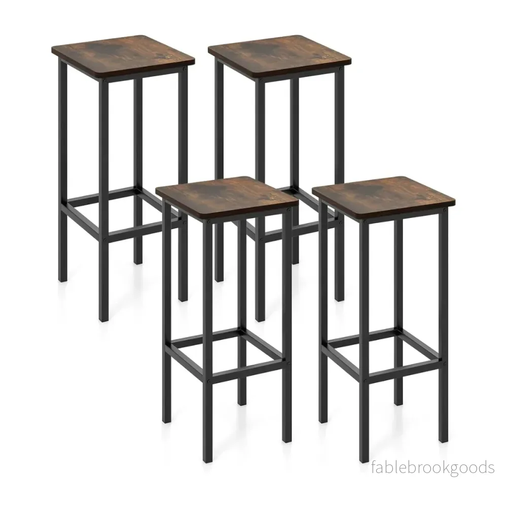 Set – med barstolar stålram och fotstöd industridesign köksstolar – 4 – Rustik brun