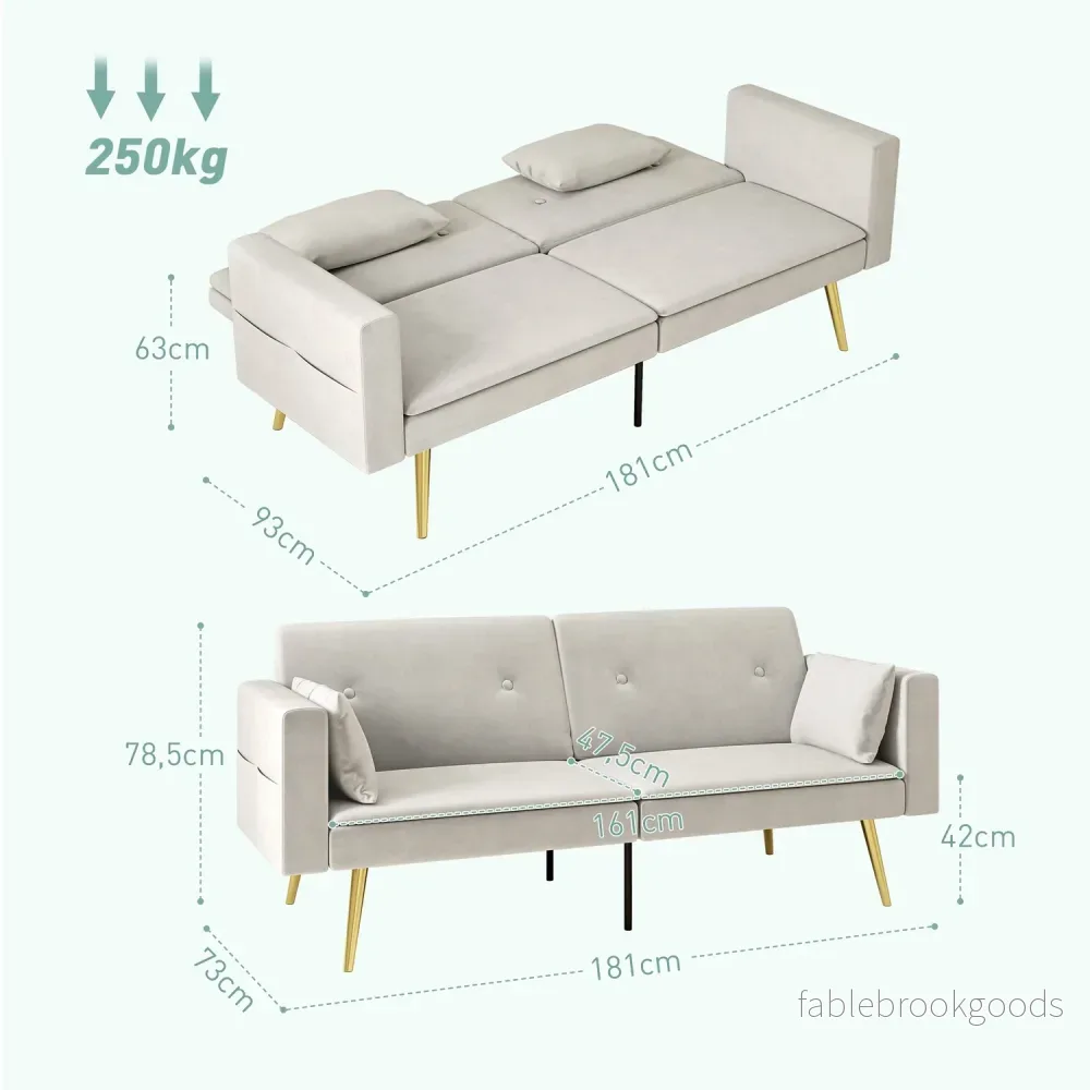 Beige bäddsoffa, 2-sits med justerbart ryggstöd & ficka - Bild 3