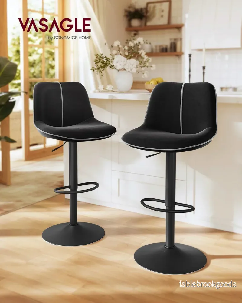 Barstolsset – justerbar i höjdled – sammetsklädsel – bläcksvart - Bild 2
