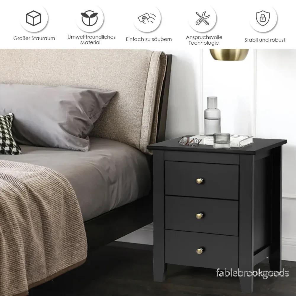 Set – med sängbord lådor för resårsäng – 2 3 46 x 37 x 65 cm – Svart - Bild 2
