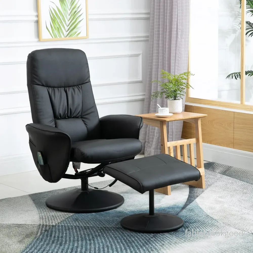 Massagefåtölj med ottoman; Svart konstläder - Bild 2