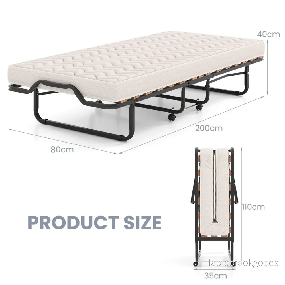 Vikbar – Säng Memoryskum Madrass Hjul För Gäster Italien – 80 x 200 Cm – Beige + Svart - Bild 2