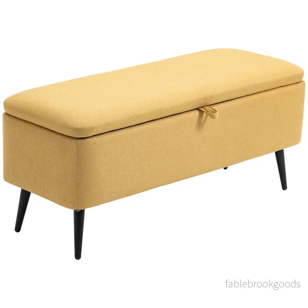 Bänk, bröstsits, stoppad bänk, linnelook, upp till 150 kg, 101 x 38,5 x 44,5 cm, gul
