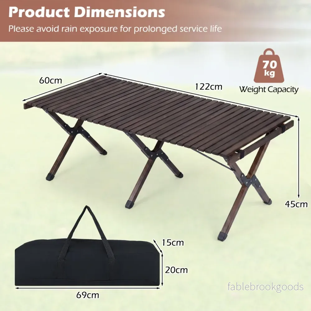 Kampbord – Hopppbart Picknickbord av Trä med Upprullad Bordsskiva Bärbart Hopppbord – Kaffe - Bild 2
