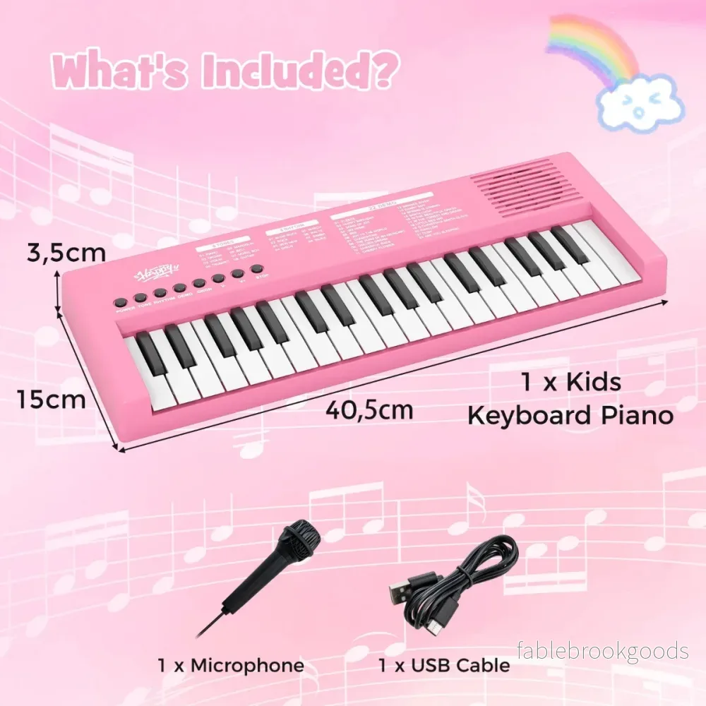 Barn – Piano Keyboard Tangent bärbar med Rytm Klangfärg och Demo – 37 8 8 22 – Rosa - Bild 2