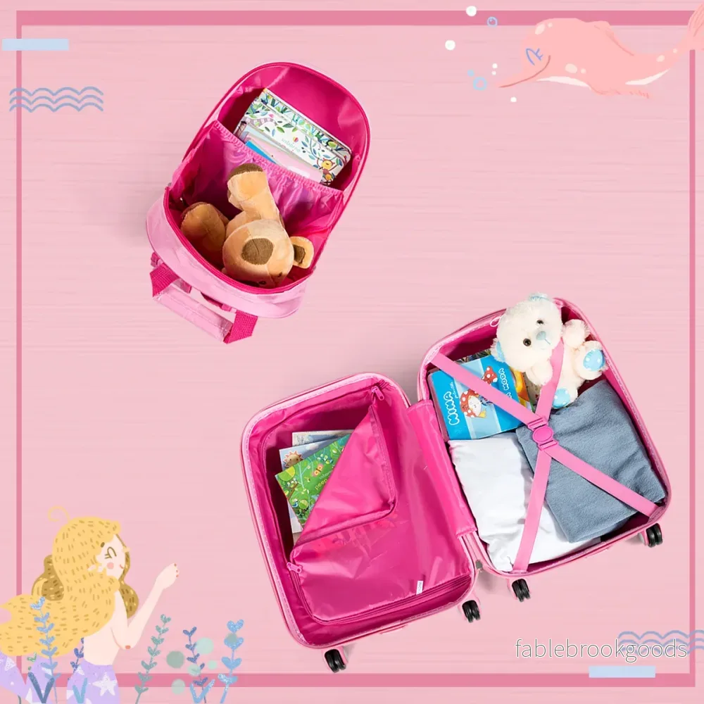 Barns – Bagage Sjöjungfru Reseväska Resväska Set med Ryggsäck – Rosa - Bild 2
