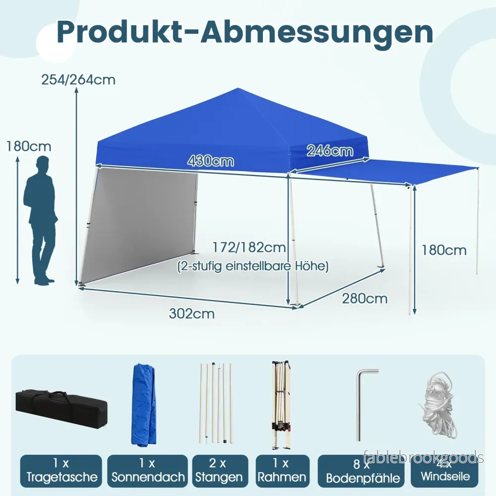 Pop – up Paviljong med omvandlingsbara sidoväggar till markis – 2 430 x 280 cm – Blå - Bild 2