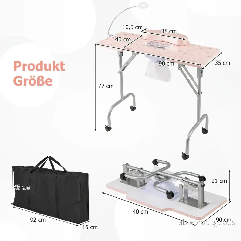 Hopfällbart – manikyrbord med elektrisk dammuppsamlare, bärbart nagelteknikerbord – Rosa - Bild 2