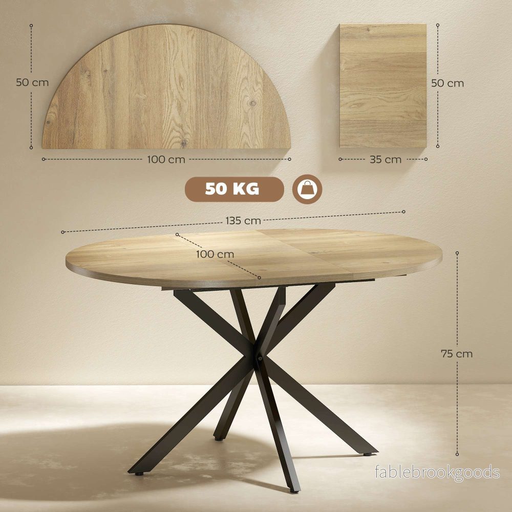 Utdragbart runt matbord för 4-6 personer, 100-135 cm, träfinish - Bild 3