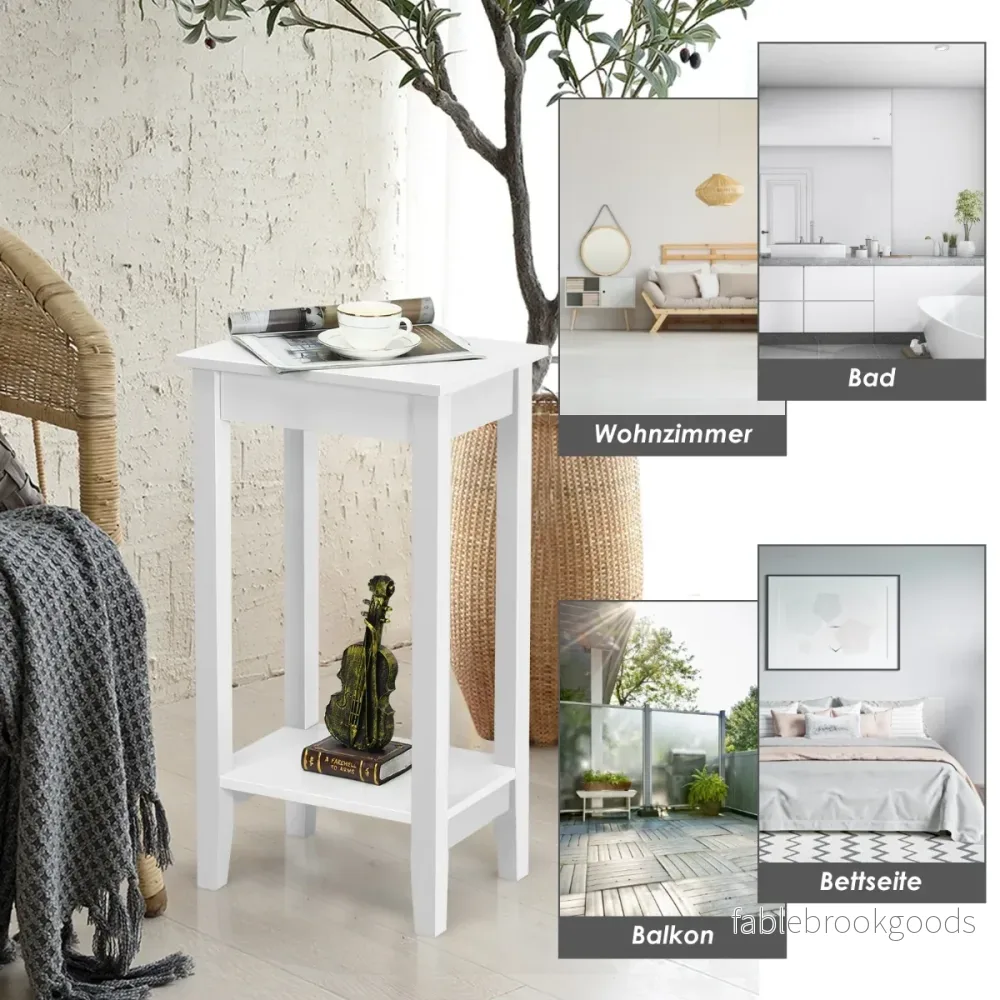 Set – med sidobord hylla vånings högt soffbord massiva träben vita – 2 2 4 – Vit - Bild 3