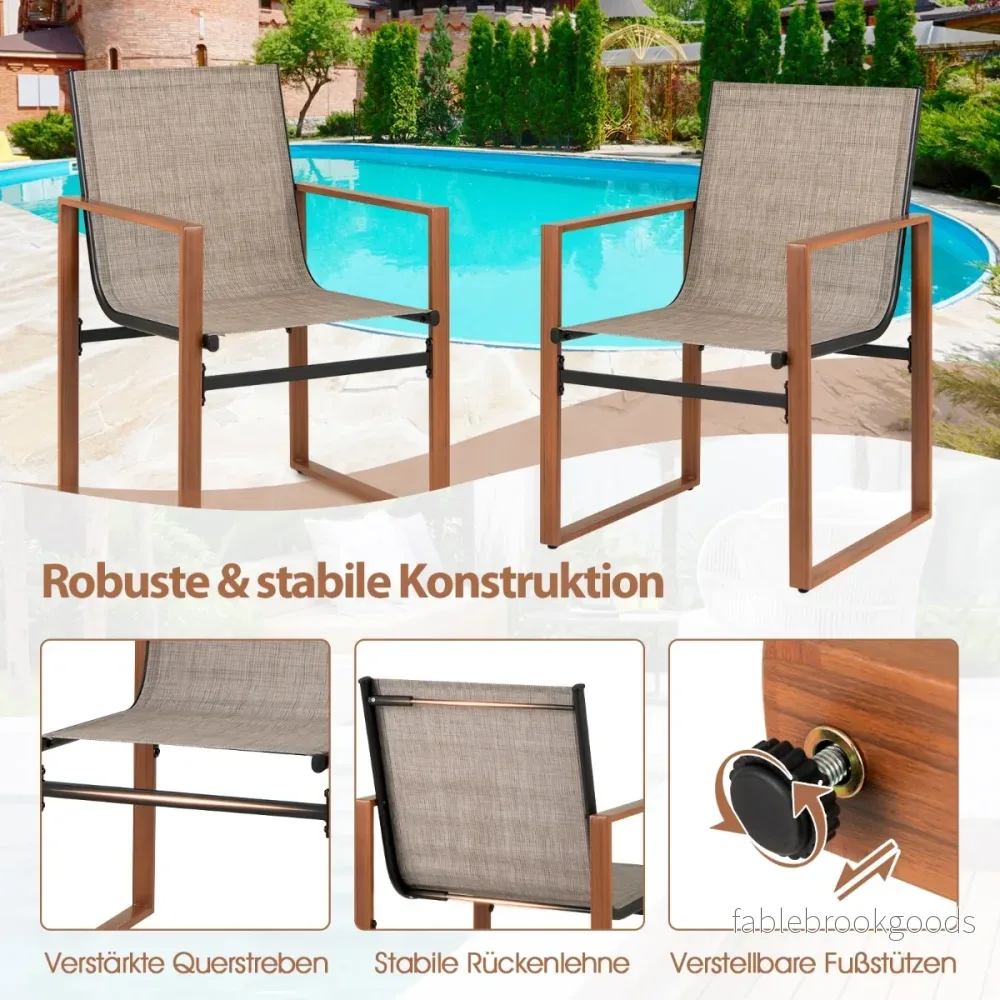 Set – med uteplatsstolar ventilerande sits och ryggstöd trädgårdsstolar – 2 – Brun - Bild 2