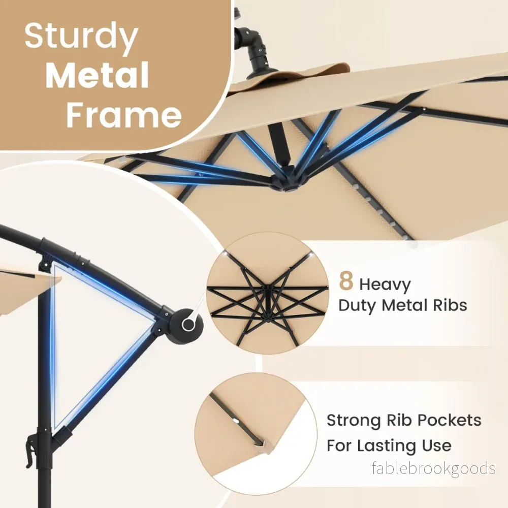 Fribärande – parasoll med solar LED lampor och sandsäckar vev UV skydd – 40 Ø 300 cm – Beige - Bild 2