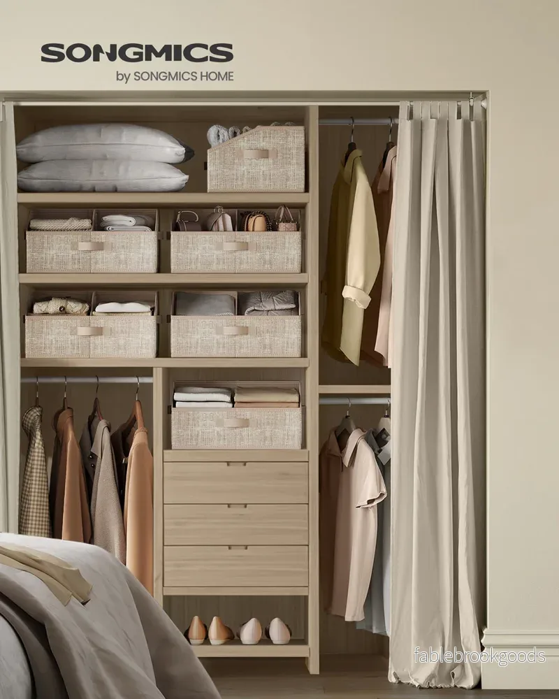 Förvaringslådor set om 6 – Fibertyg – Sandbeige - Bild 2