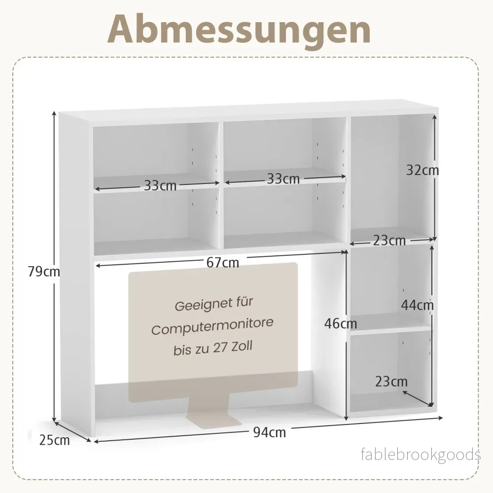 Skrivbordshylla – med fack Skrivbordstillsatsbokhylla – 7 – Vit - Bild 2