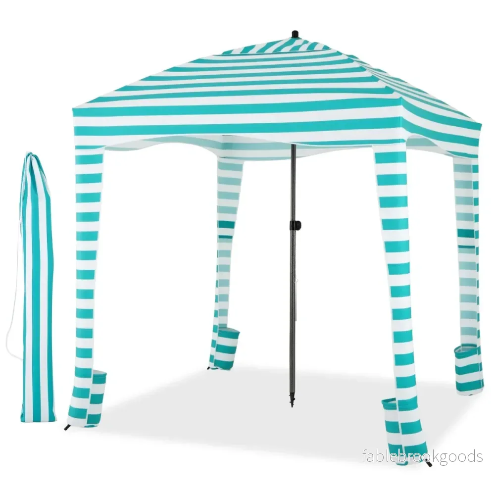 Solskydd – med avtagbar sidovägg och sandpåsar bärbart strandtält bärväska – 8 183 x 183 cm – Grön