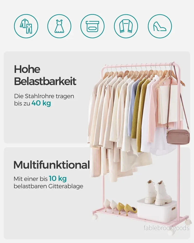 Klädställ – Robust och mobil – Pastellrosa hjul - Bild 3