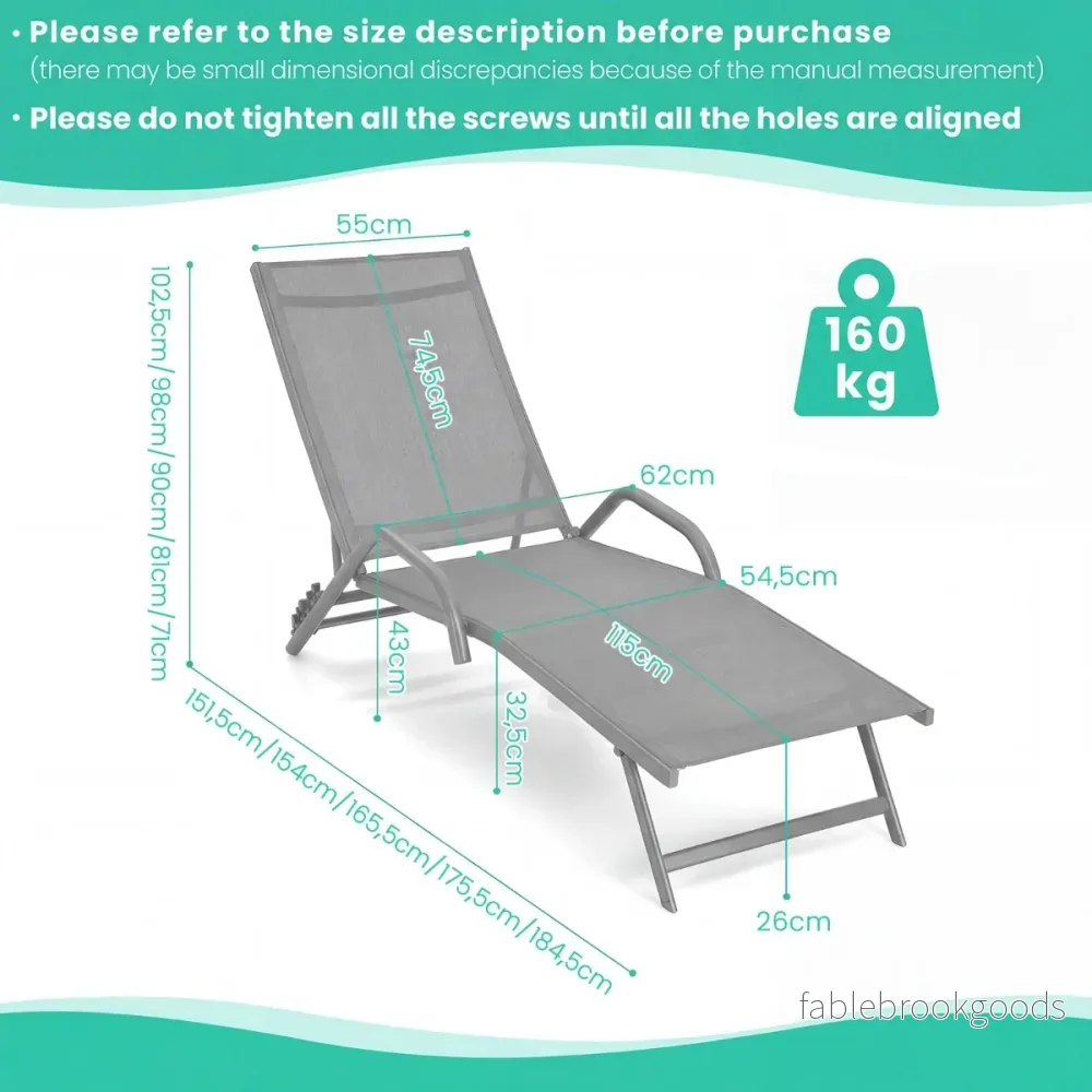 pack – läges justerbara terrasslounger med andningsbar sits för utomhus – 2 5 – Grå - Bild 2