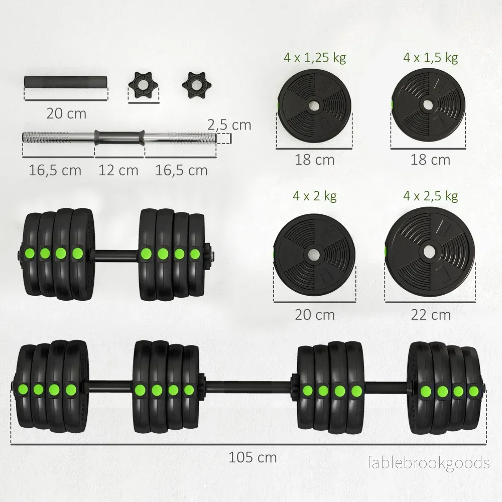 2-i-1 hantelset, justerbar 30 kg, halkfri, svart/grön - Bild 3