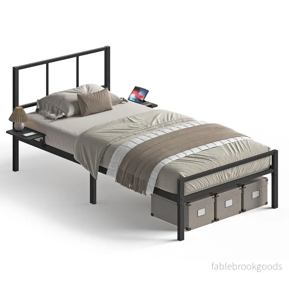 Bedframe - Eenpersoons - 90 x 190 cm - Metaal - Zwart