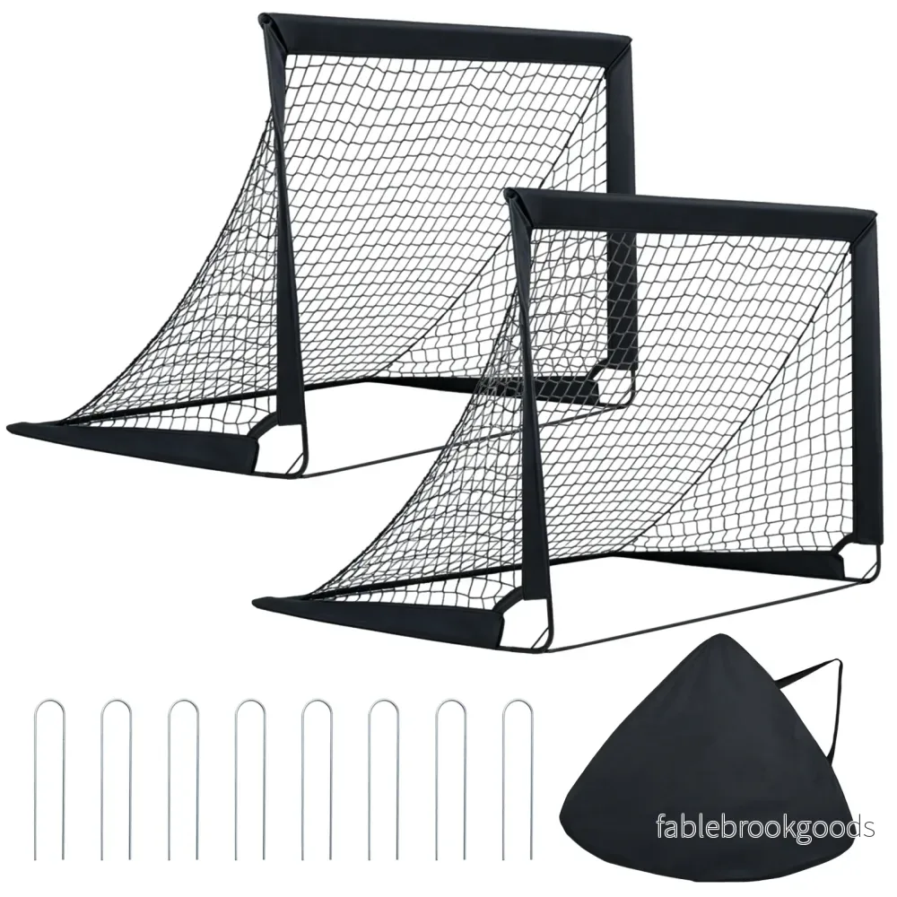 2‑pack – pop‑up fotbollsmål för barn med glasfiberrör och metallkopplingar – 120 x 90 x 92 cm