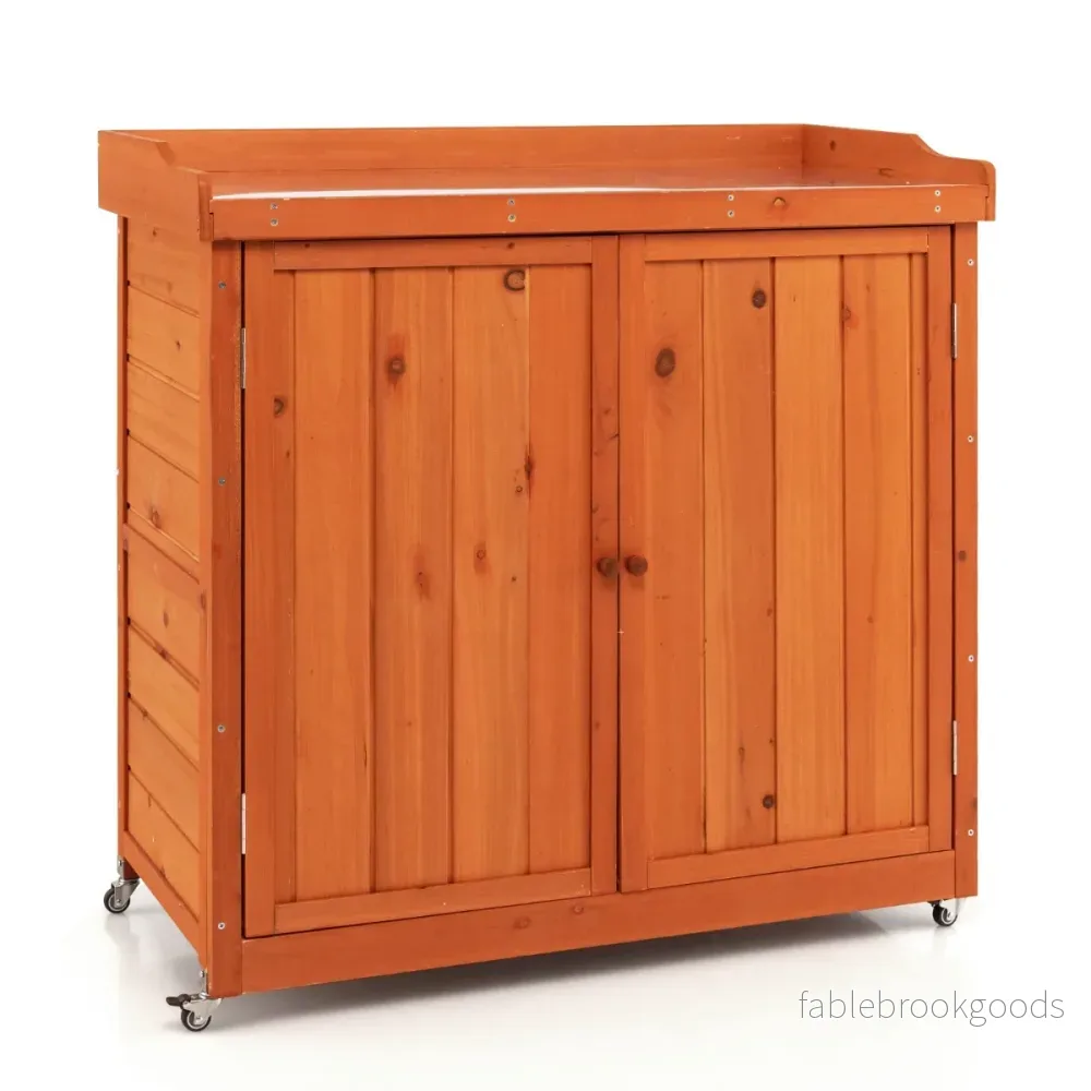 Trädgårdsskåp – Tillverkat av trä Förvaringsskåp med universella hjul Garden Nature – 4 – Natur - Bild 2