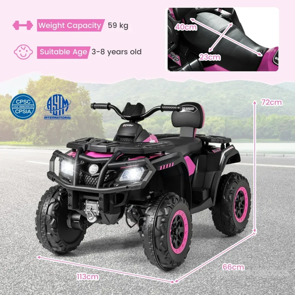 Barn – ATV 24V sitsig hjulig fyrhjuling Elfordon med motorer Mjuk start och fjädring LED lampor Musik – 2 4 4 – Rosa - Bild 2