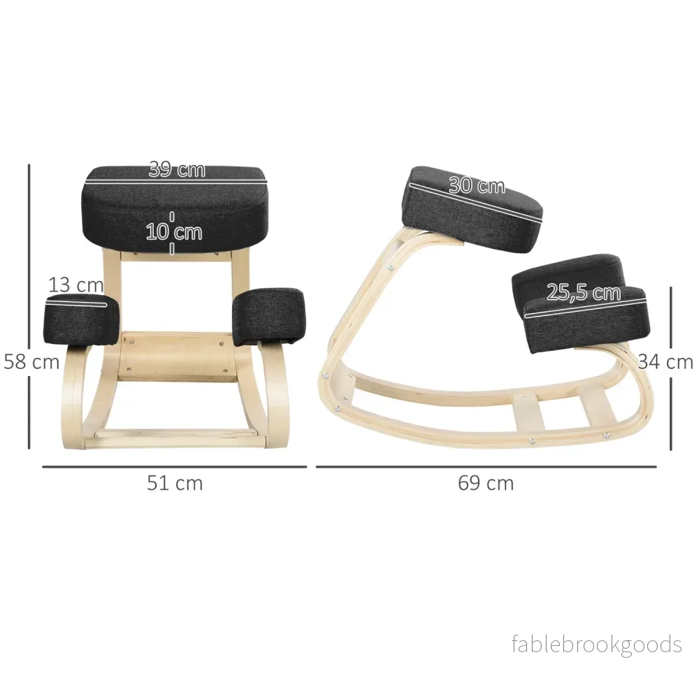 Ergonomisk knästol, björkträ, svart, 120 kg Kapacitet - Bild 3