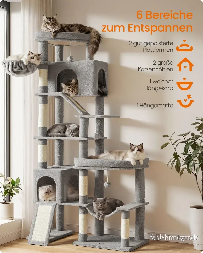 Krabpaal - Met Sisalstammen en Rustplateaus - Voor Grote Katten - Lichtgrijs - 105 x 45 x 202 cm - Bild 3