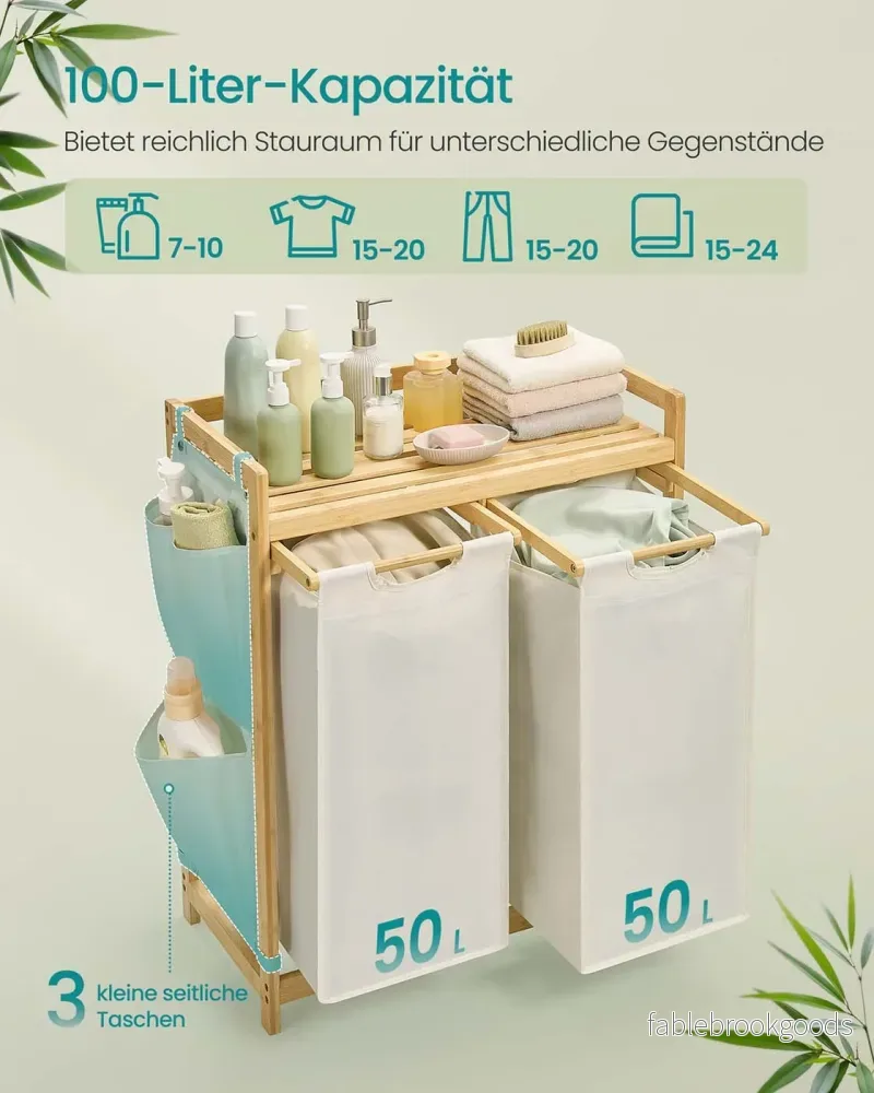 Tvättkorg med 2 fack 100 L krämvit - Bild 3