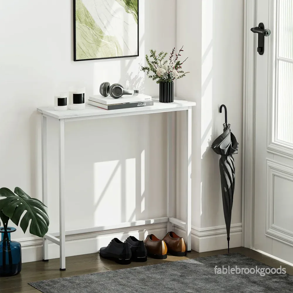 Konsolbord med justerbara fötter, tippskydd, 75x24x76 cm, vit - Bild 2