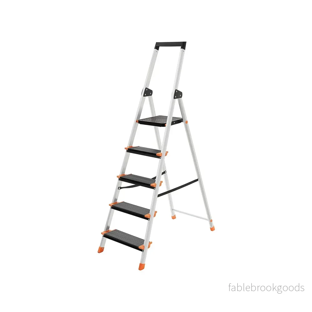 Fällbar stegstege – 5 steg – Aluminium – Svart-orange Fällbar stegstege – 5 steg – Aluminium – Svart-orange
