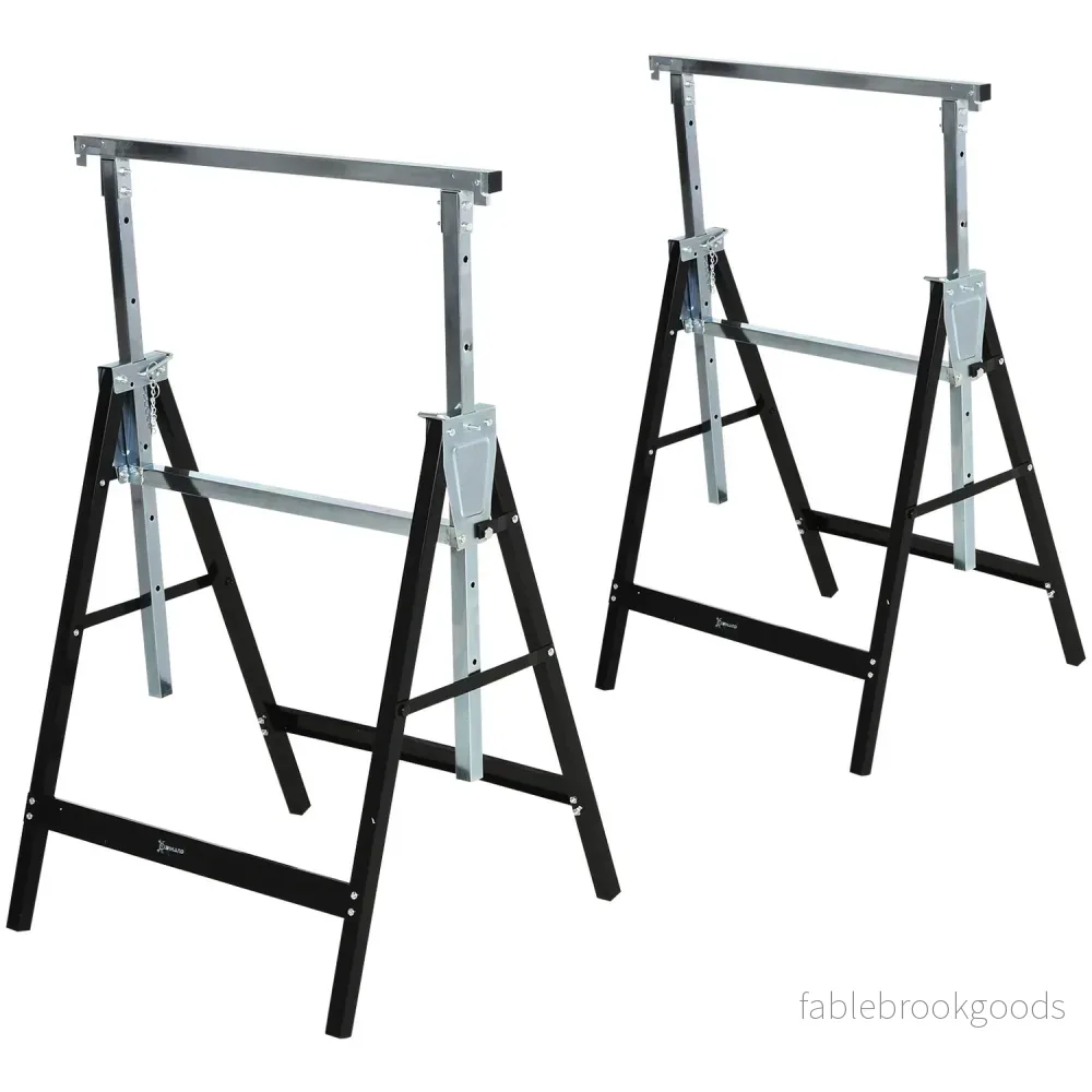 Justerbar svart metallsåg, hopfällbar, stödjer 200 kg