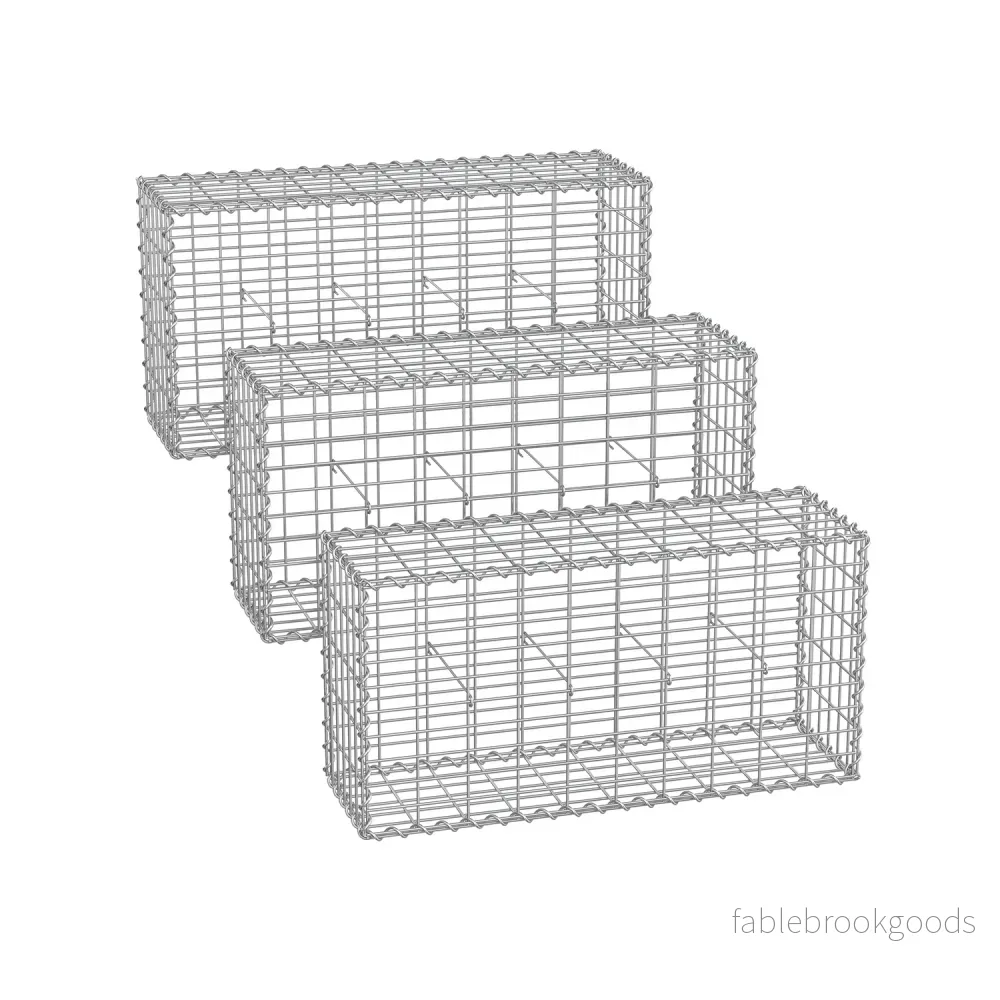 Set med 3 gabioner – maskstorlek 5 x 10 cm – silver Set med 3 gabioner – maskstorlek 5 x 10 cm – silver