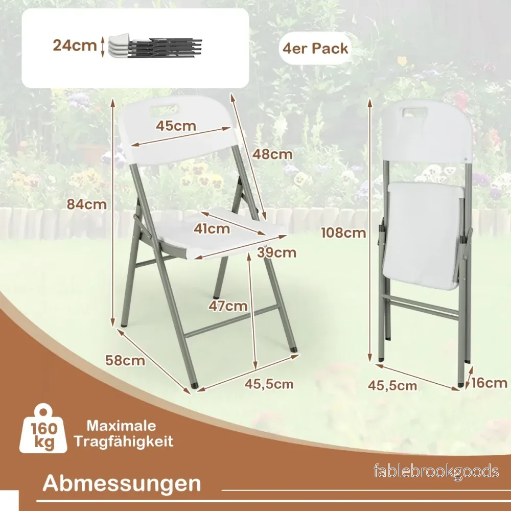Fällstolar – pack Gäststolar med metallram och bärhandtag för fester – 4 – Vit - Bild 2