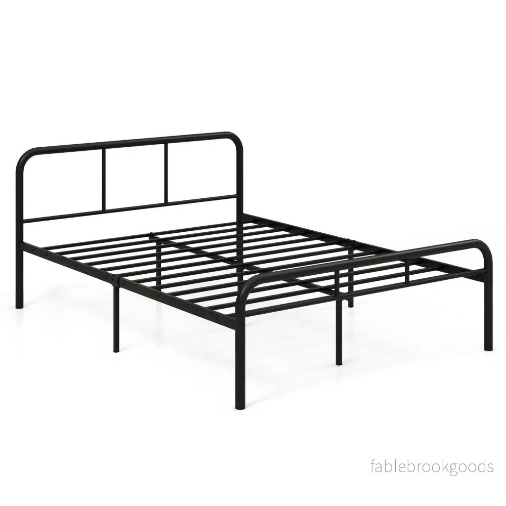 Dubbelsäng – med huvud och fotdel metallsäng sängram metallplattformssäng för madrass – 140 x 190 cm – Svart