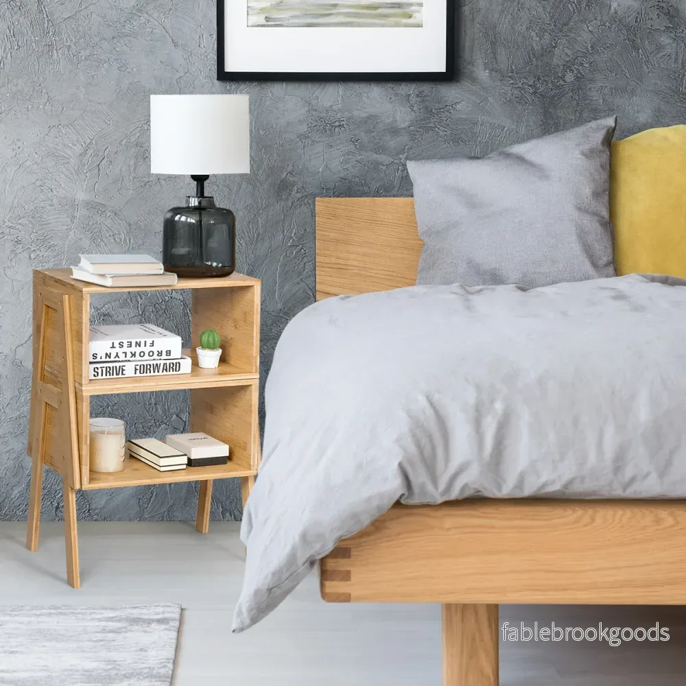 Set – med sängbord stapelbart i bambu nattduksbord öppet fack – 2 – Natur - Bild 2