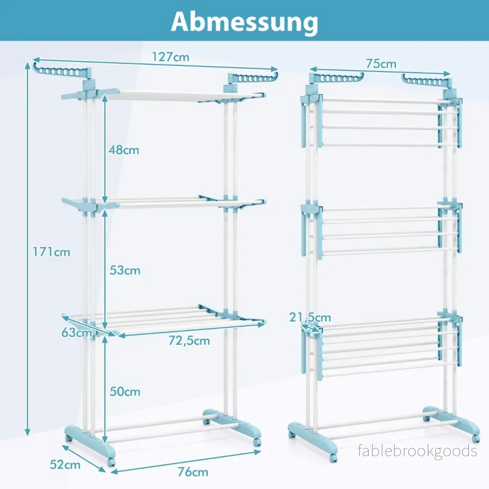 stegs – klädställning hopfällbar torkare med vridbara sidoflärpar – 3 127 x 63 x 171 cm – Blå - Bild 2