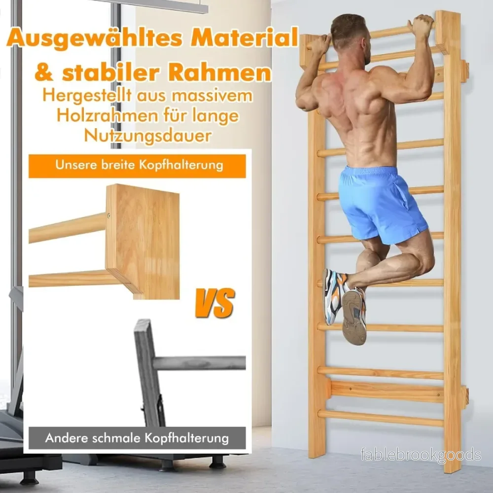 Träväggsstänger – med utdragbar bar och stegpinnar klättervägg lastkapacitet gymnastikvägg – 10 150 kg – Trä - Bild 3