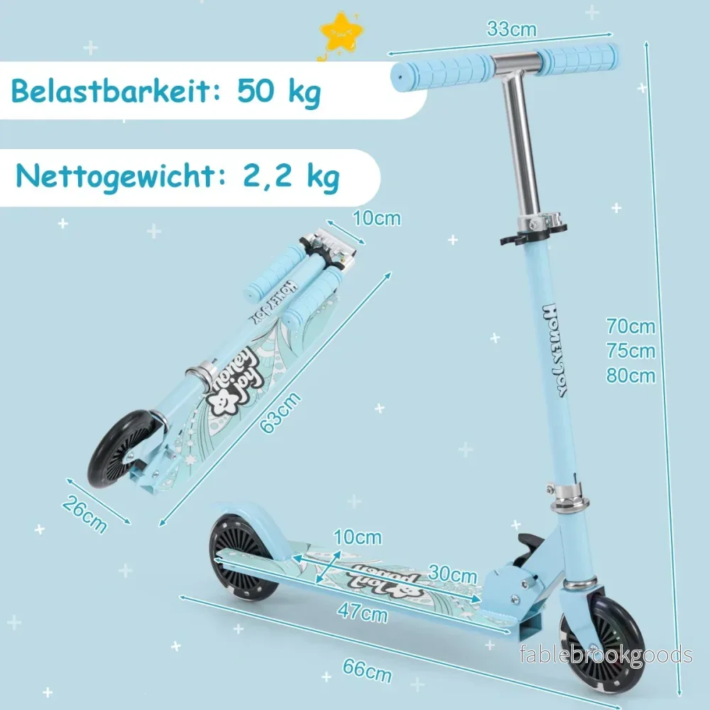 Barnsparkcykel – med LED hjul och hopfällbart styre Höjdjusterbar – Ljusblå - Bild 2