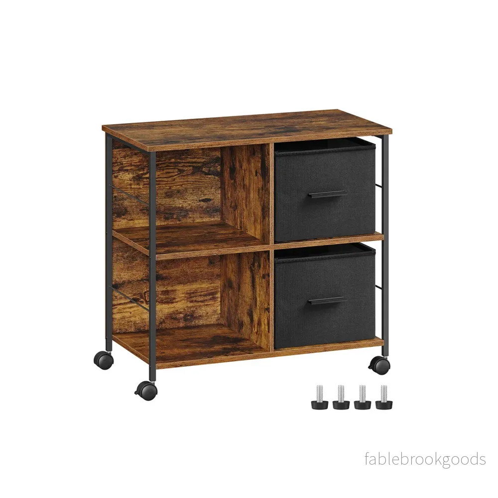 Kontorsskåp – 2 tyglådor – vintagebrun och bläcksvart Kontorsskåp – 2 tyglådor – vintagebrun och bläcksvart