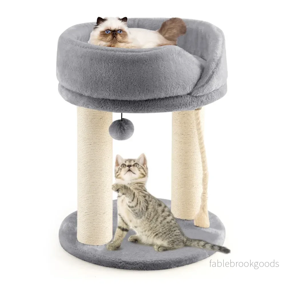 Cat – Tree Scratching Post med mjuk sits Sisal Tower för Cats – Grå - Bild 3