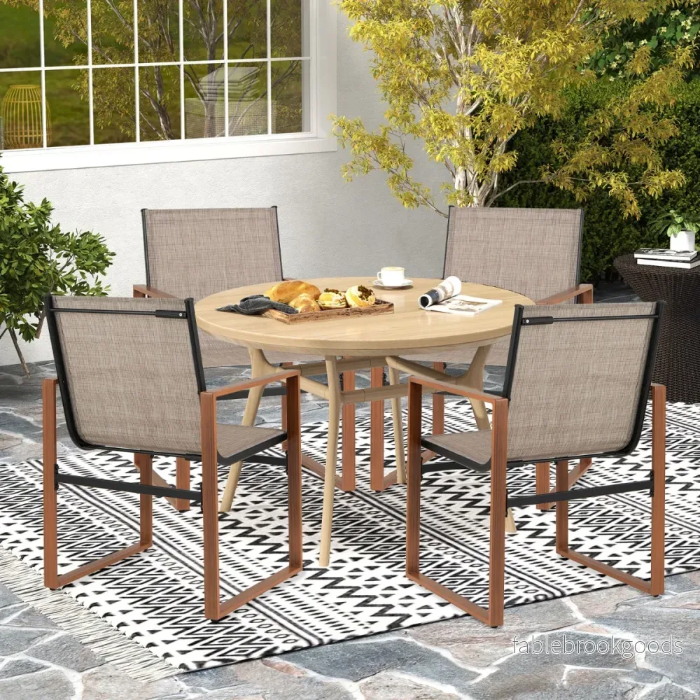 Set – med uteplatsstolar ventilerande sits och ryggstöd trädgårdsstolar – 2 – Brun - Bild 3