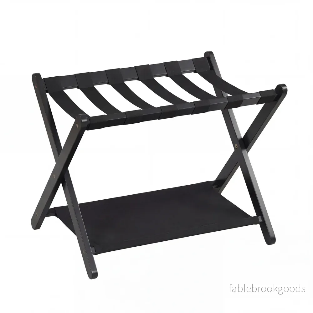 Fällbar – resväska ställning av gummiträ med hyllor upp till – 2 50 kg 67 x 46 x 52 cm – Svart