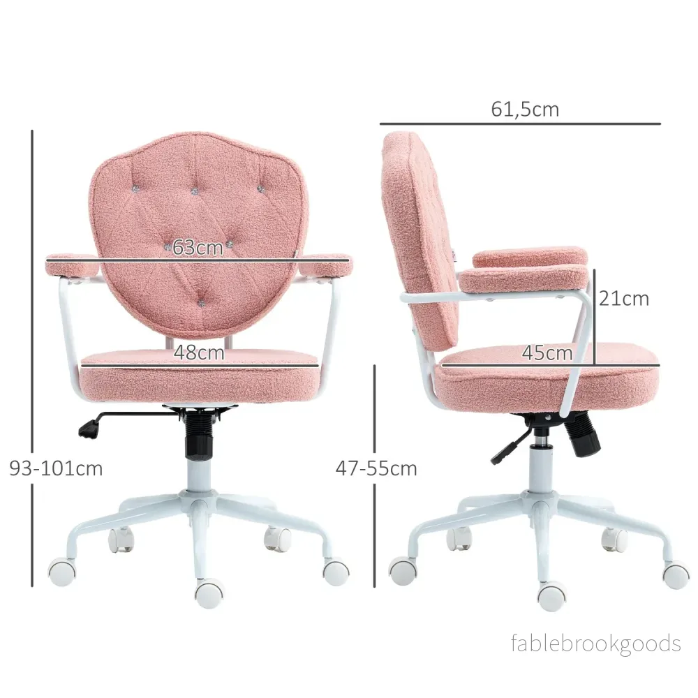 Ergonomisk rosa kontorsstol, Teddy Fleece, höjdjusterbar - Bild 3