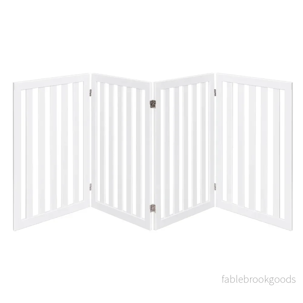 Hundspärr – hög paneler Skyddsport Trä Vikbar – 89 cm 4 – Vit