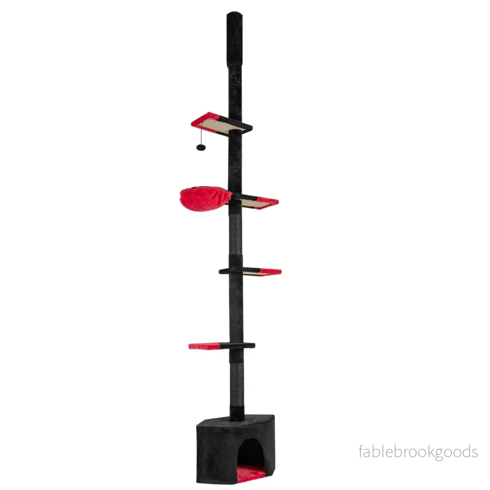 Golv – till Tak Katteträd justerbar vånings Klösträd med Kattgömma – 245-300 cm 5 – Svart