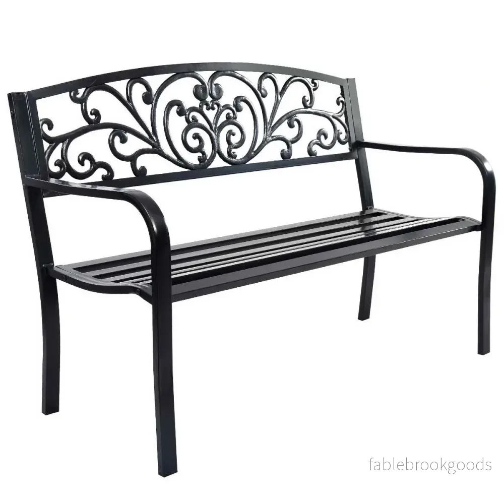 Trädgårdsbänk – Gunga Parkbänk Trädgårdsmöbler Ölträdgård Gjutjärn – 127 x 60 x 85 cm – Svart